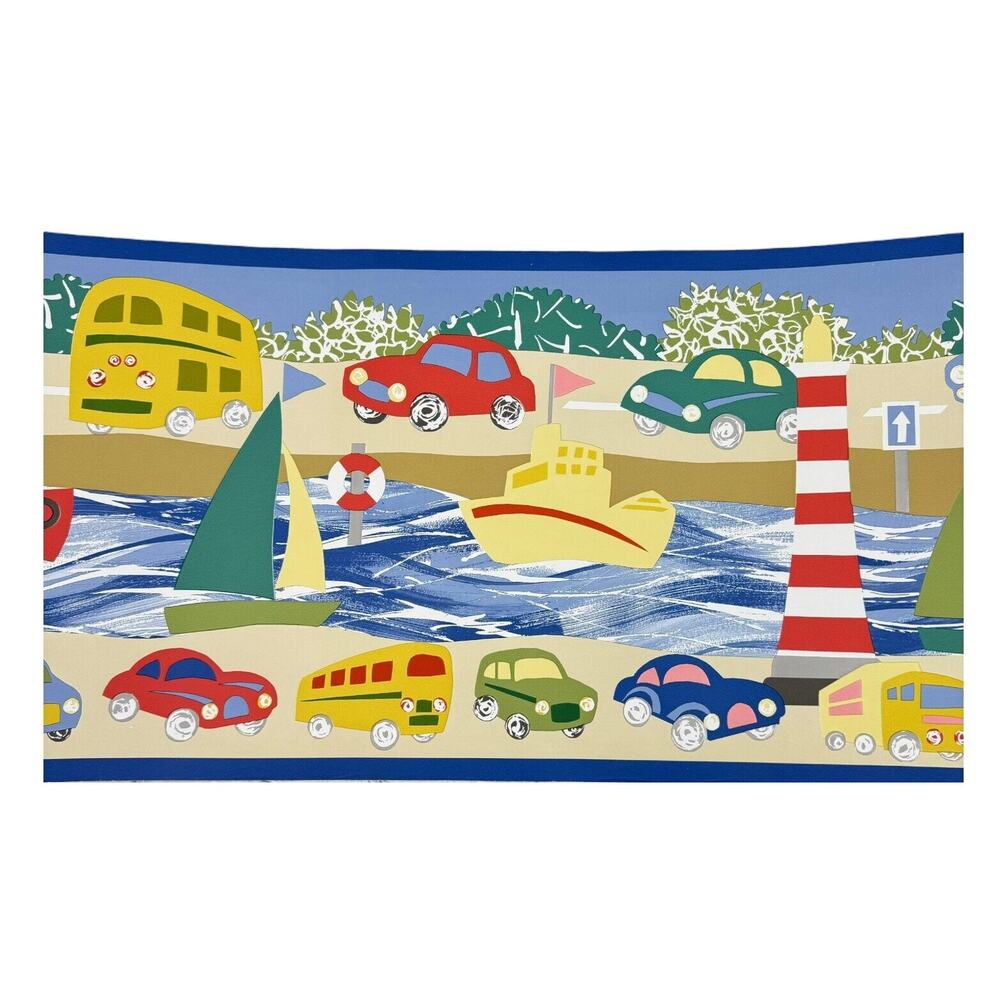 Laura Ashley Wallpaper Border 3 Rolls Children's Nursery Bus Cars Boat 32’x10”